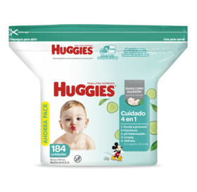 Imagen de HUGGIES TOALLITAS HUMEDAS CUIDADO 4 EN 1 184 uni.