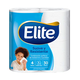 Imagen de ELITE PAPEL HIGIENICO SUAVE Y RESISTENTE DOBLE HOJA 30 mts 4 uni.