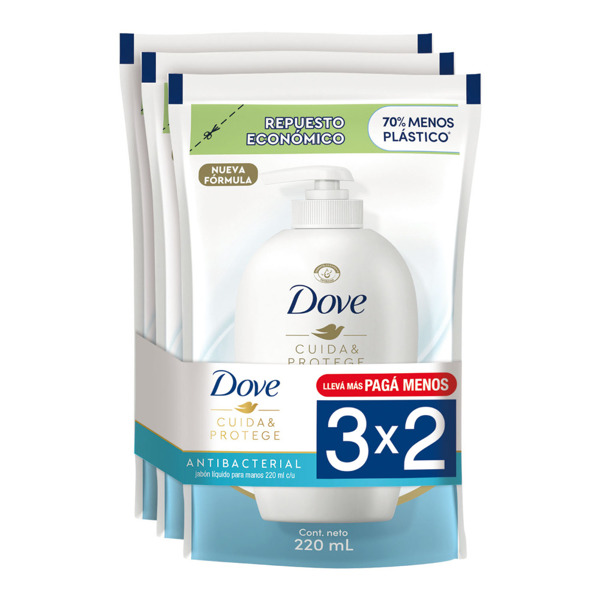 Imagen de DOVE JABON  LIQUIDO ANTIBACTERIAL CUIDA & PROTEGE PACK 3x2 [3uni.x220ml.]